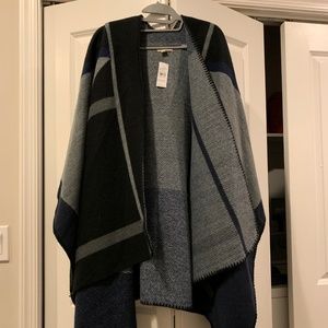 LOFT Outlet- Trendy Navy Plaid Sweater Wrap